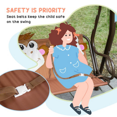 Outsunny Two-Seat Kids Garden Swing Chair Brown - 5