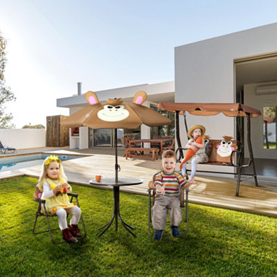 Outsunny Two-Seat Kids Garden Swing Chair Brown - 8