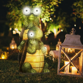 Outsunny Vivid Garden Statue 2 Tortoises Sculpture with Solar-powered LED Light