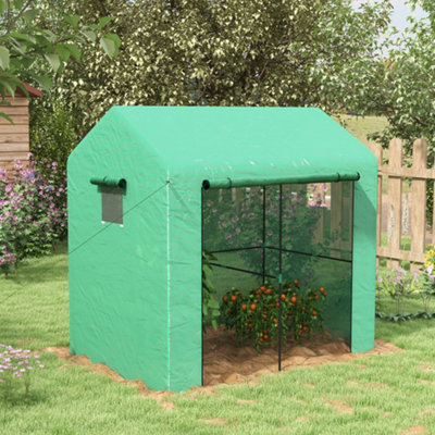 Outsunny Walk-in Green House with Roll-up Door and Mesh Windows, 200x140x200cm