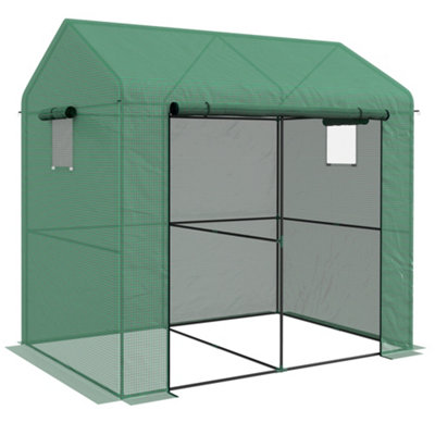 Outsunny Walk-in Green House with Roll-up Door and Mesh Windows, 200x140x200cm
