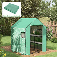 Outsunny Walk-in Greenhouse Cover Replacement with Door and Mesh Windows, Green