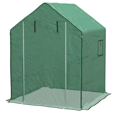 Outsunny Walk-in Greenhouse Cover Replacement with Door and Mesh Windows, Green
