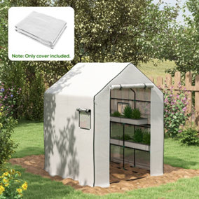 Outsunny Walk-in Greenhouse Cover Replacement with Door and Mesh Windows, White