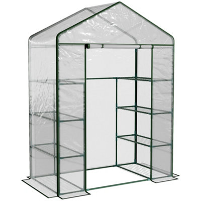 Outsunny Walk In Greenhouse Garden Clear PVC Frame Shelves Reinforced Plant Grow Deep Green Frame