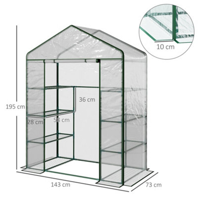 Outsunny Walk In Greenhouse Garden Clear PVC Frame Shelves Reinforced Plant Grow Deep Green Frame - 3