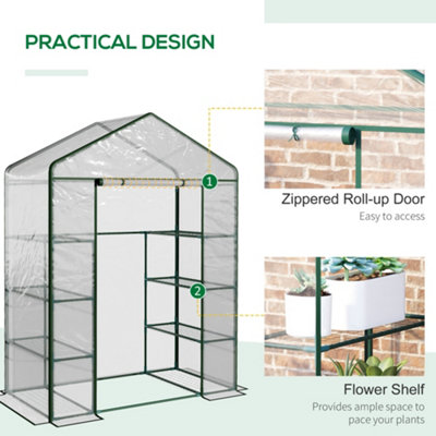 Outsunny Walk In Greenhouse Garden Clear PVC Frame Shelves Reinforced Plant Grow Deep Green Frame - 5