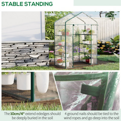 Outsunny Walk In Greenhouse Garden Clear PVC Frame Shelves Reinforced Plant Grow Deep Green Frame