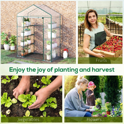 Outsunny Walk In Greenhouse Garden Clear PVC Frame Shelves Reinforced Plant Grow Deep Green Frame - 7