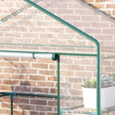 Outsunny Walk In Greenhouse Garden Clear PVC Frame Shelves Reinforced Plant Grow Deep Green Frame - 8