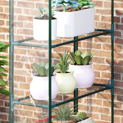 Outsunny Walk In Greenhouse Garden Clear PVC Frame Shelves Reinforced Plant Grow Deep Green Frame - 9