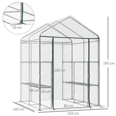 Outsunny Walk In Greenhouse Garden Clear PVC Frame Shelves Reinforced Plant Grow - 3