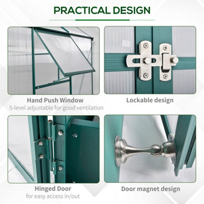 Outsunny Walk-in Greenhouse Garden Polycarbonate Aluminium w/ Smart Window 6x6ft - 5