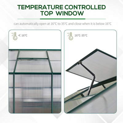 Outsunny Walk-in Greenhouse Garden Polycarbonate Aluminium w/ Smart Window 6x6ft - 6