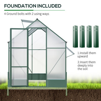 Outsunny Walk-in Greenhouse Garden Polycarbonate Aluminium w/ Smart Window 6x6ft - 7