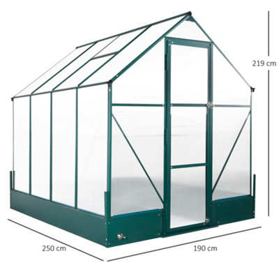 Outsunny Walk-in Greenhouse Garden Polycarbonate Aluminium w/ Smart Window 6x8ft - 3