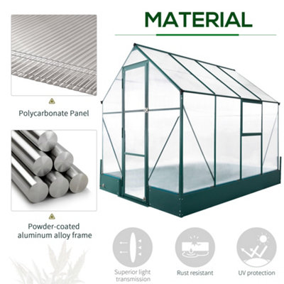 Outsunny Walk-in Greenhouse Garden Polycarbonate Aluminium w/ Smart Window 6x8ft - 4