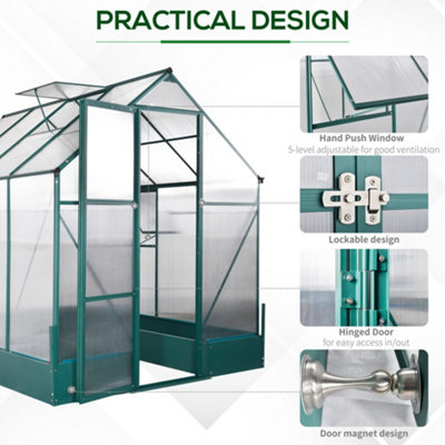 Outsunny Walk-in Greenhouse Garden Polycarbonate Aluminium w/ Smart Window 6x8ft - 5