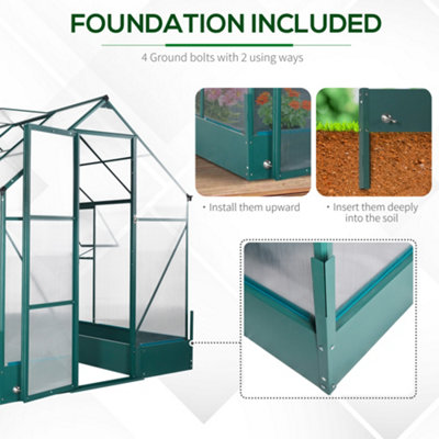 Outsunny Walk-in Greenhouse Garden Polycarbonate Aluminium w/ Smart Window 6x8ft - 7
