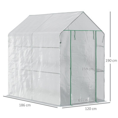 Outsunny Walk in Greenhouse w/Shelves Steeple Grow House 186x 120 x 190cm White - 3