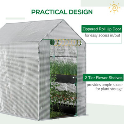 Outsunny Walk in Greenhouse w/Shelves Steeple Grow House 186x 120 x 190cm White - 5
