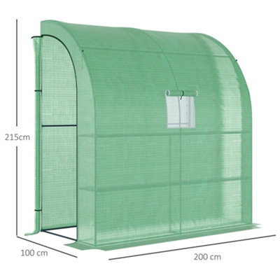 Outsunny Walk-In Lean to Wall Greenhouse w/Window&Door 200Lx 100W x 215Hcm Green - 3
