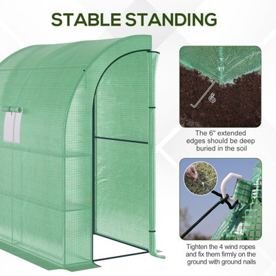 Outsunny Walk-In Lean to Wall Greenhouse w/Window&Door 200Lx 100W x 215Hcm Green - 4