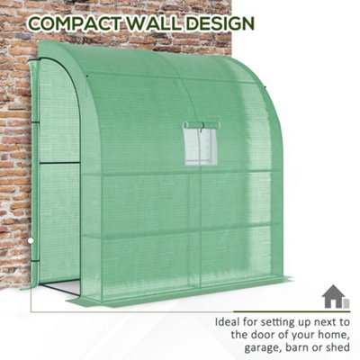 Outsunny Walk-In Lean to Wall Greenhouse w/Window&Door 200Lx 100W x 215Hcm Green - 6