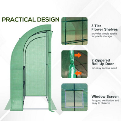 Outsunny Walk-In Lean to Wall Greenhouse w/Window&Door 200Lx 100W x 215Hcm Green - 7