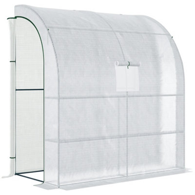 Outsunny Walk-In Lean to Wall Greenhouse w/Window&Door 200Lx 100W x 215Hcm White