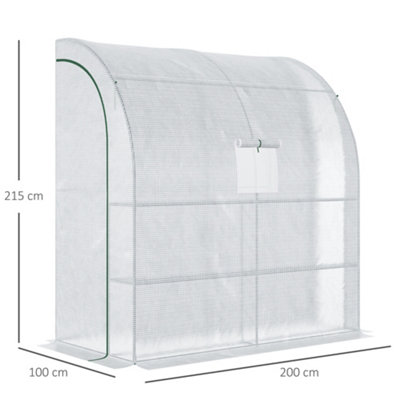 Outsunny Walk-In Lean to Wall Greenhouse w/Window&Door 200Lx 100W x 215Hcm White - 3
