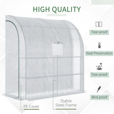 Outsunny Walk-In Lean to Wall Greenhouse w/Window&Door 200Lx 100W x 215Hcm White - 4