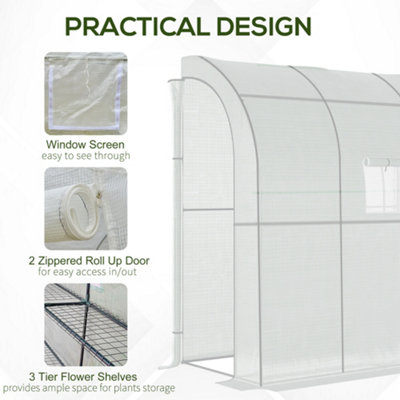 Outsunny Walk-In Lean to Wall Greenhouse w/Window&Door 200Lx 100W x 215Hcm White - 6