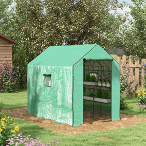 Outsunny Walk-in Outdoor Green House with Door and Mesh Windows, Green