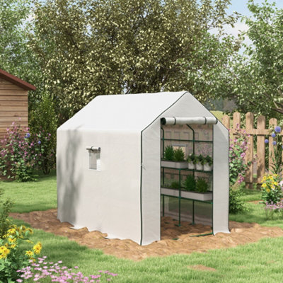 Outsunny Walk-in Outdoor Green House with Door and Mesh Windows, White