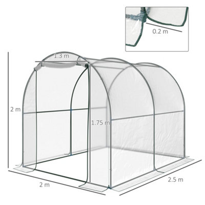 Outsunny Walk In Polytunnel Greenhouse w/ Roll Up Door PVC Cover, 2.5 x 2m