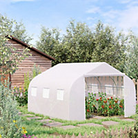 Outsunny Walk-In Polytunnel Greenhouse w/ Roll Up Door Windows, 4.5x3x2 m White