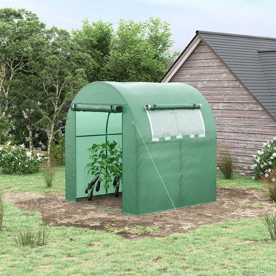 Outsunny Walk in Polytunnel Greenhouse with Roll-up Window and Door, Green