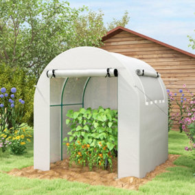 Outsunny Walk in Polytunnel Greenhouse with Roll-up Window and Door, White