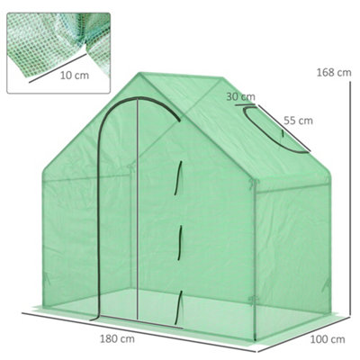 Outsunny Walk-In Portable Greenhouse Mini Grown House Steel Frame Window Green - 3