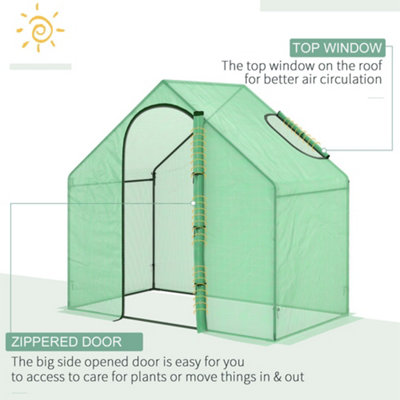 Outsunny Walk-In Portable Greenhouse Mini Grown House Steel Frame Window Green - 6