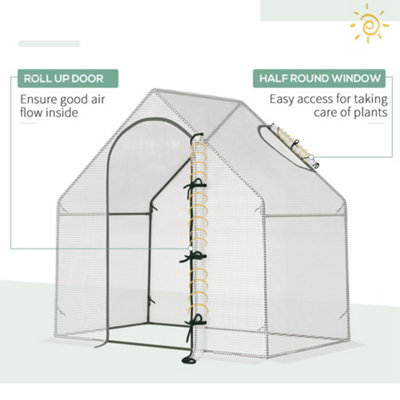 Outsunny Walk-In Portable Greenhouse Mini Grown House Steel Frame Window White - 7