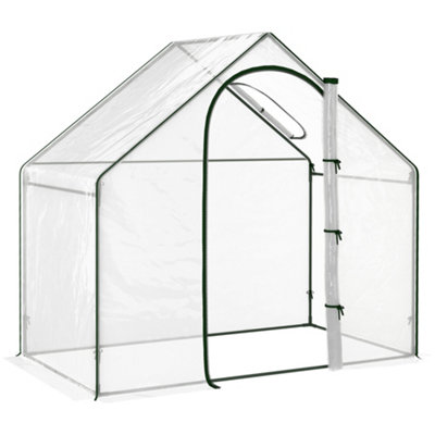 Outsunny Walk In PVC Greenhouse Garden Outdoor Flower Planter Steel Frame w/ Zipped Door & Window 180 x 100 x 168CM White