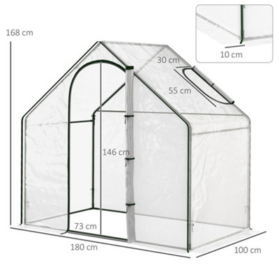 Outsunny Walk In PVC Greenhouse Garden Outdoor Flower Planter Steel Frame w/ Zipped Door & Window 180 x 100 x 168CM White - 3