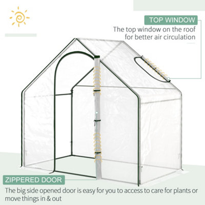 Outsunny Walk In PVC Greenhouse Garden Outdoor Flower Planter Steel Frame w/ Zipped Door & Window 180 x 100 x 168CM White - 4