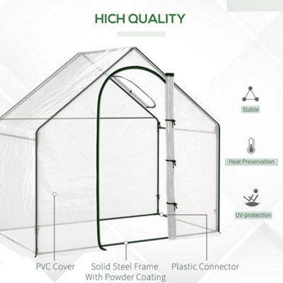Outsunny Walk In PVC Greenhouse Garden Outdoor Flower Planter Steel Frame w/ Zipped Door & Window 180 x 100 x 168CM White - 5