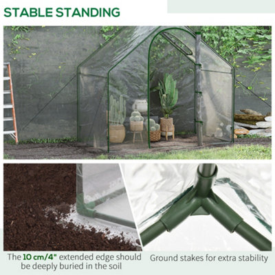 Outsunny Walk In PVC Greenhouse Garden Outdoor Flower Planter Steel Frame w/ Zipped Door & Window 180 x 100 x 168CM White - 6