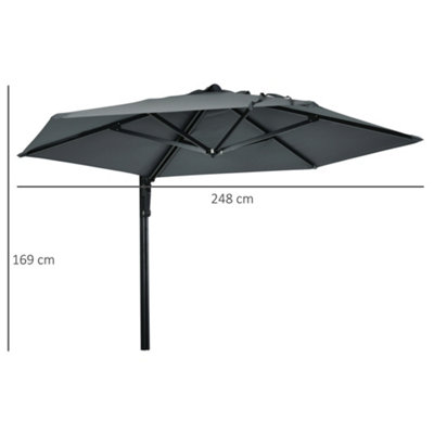 Outsunny Wall-Mounted Parasol Patio Umbrella with Hand to Push System Dark Grey - 3