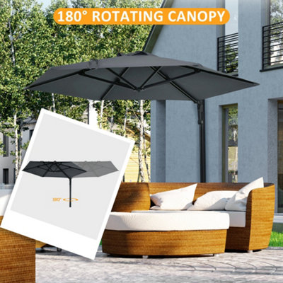 Outsunny Wall-Mounted Parasol Patio Umbrella with Hand to Push System Dark Grey - 4
