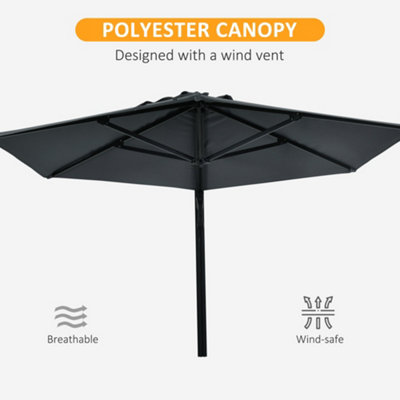 Outsunny Wall-Mounted Parasol Patio Umbrella with Hand to Push System Dark Grey - 6